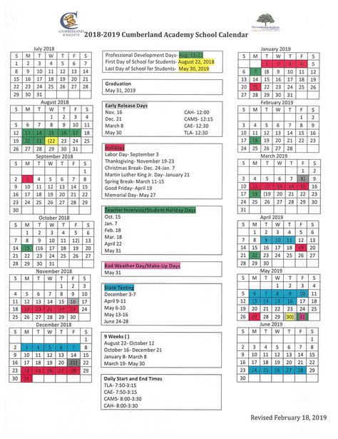 School Calendar – Forms & Documents – Cumberland Academy