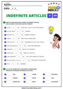 13 Atividades de Inglês com Artigos Definidos e Indefinidos