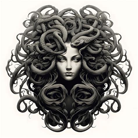 Premium AI Image Medusa Head Tshirt Tattoo Design Dark Art