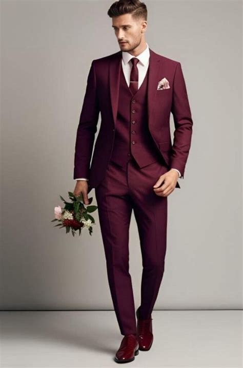 Buy Mens Dress Burgundy Three Piece Men Suits Marun 3 Piece