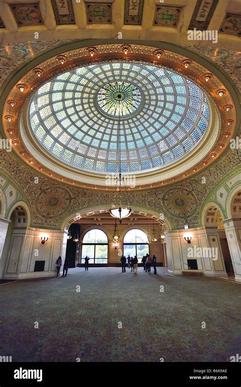 preston bradley hall tiffany glass dome  res stock photography