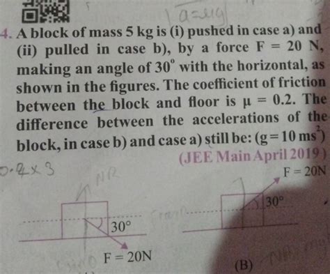 A Block Of Mass Kg Is I Pushed In Case A And Ii Pulled In Case