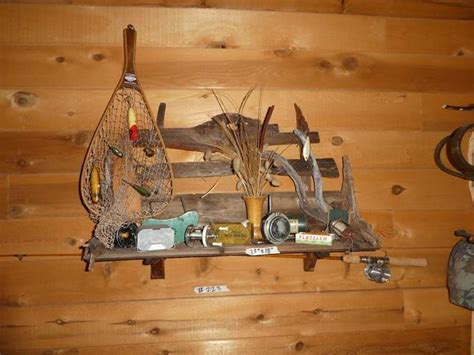 Lot 223 Vintage Fishing Decor And Rustic Wood Shelf Norcal Online