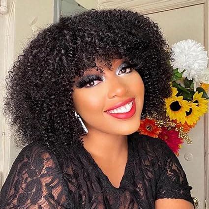 Amazon Joedir Hair Short Kinky Curly Wig With Bangs Human Hair