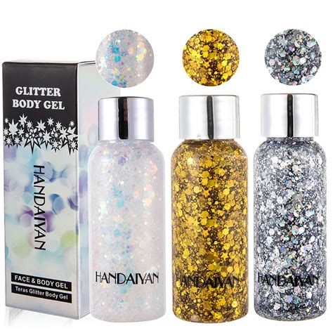 Buy Gireatick Body Gel Glitter Set 3 Boxes Silver Gold Holographic