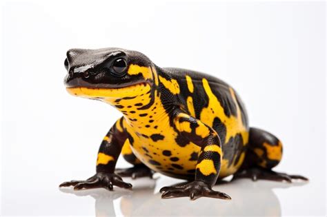 Premium AI Image | a yellow and black frog sitting on a white surface