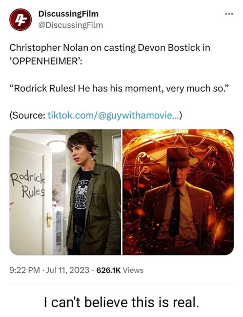 Discussing @DiscussingFilm Christopher Nolan on casting Devon Bostick in "OPPENHEIMER': "Rodrick ...