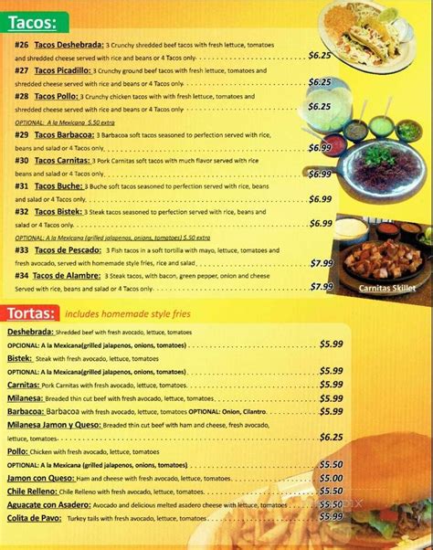 Menu of Maribu's Mexican Restaurant in El Paso, TX 79938