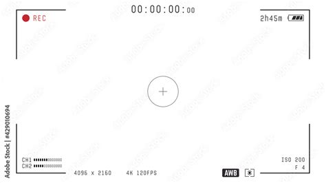 Video camera viewfinder overlay. 16:9 template. Full hd or 4k format ...