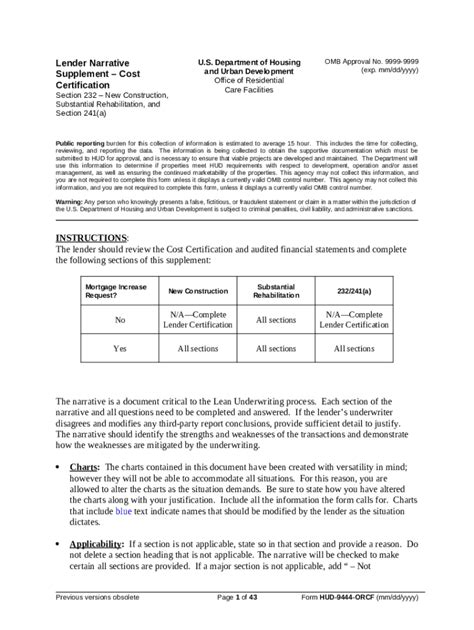 Fillable Online Orcf Lender Narrative Supplementcost Certification