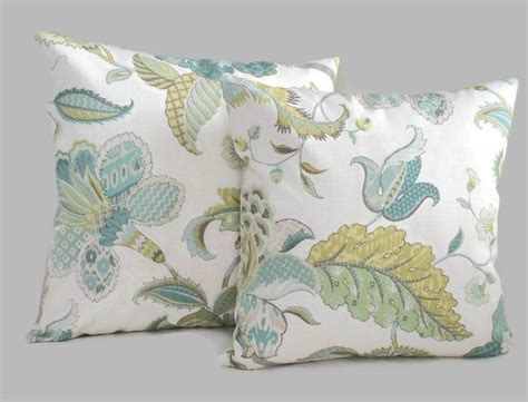 Jacobean Floral Decorative Throw Pillow Blue Green Cushion Etsy