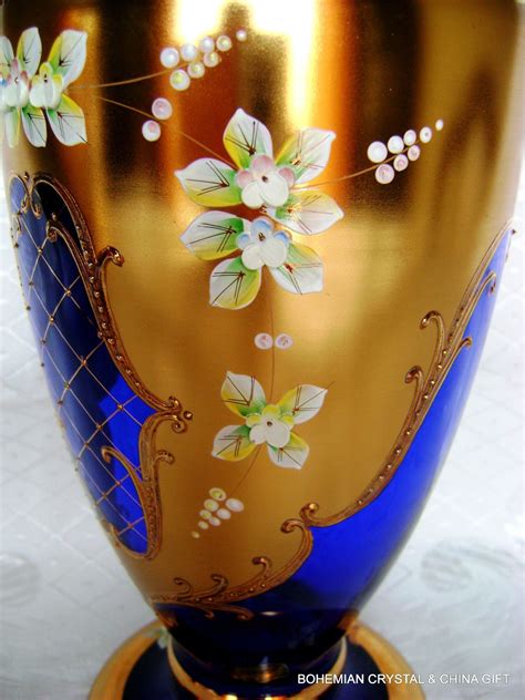 Czech Bohemian Egermann Gold High Enamel Cobalt Blue Crystal Glass Vase