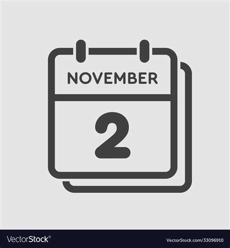 Calendar Icon Day 2 November Template Icon Day Vector Image