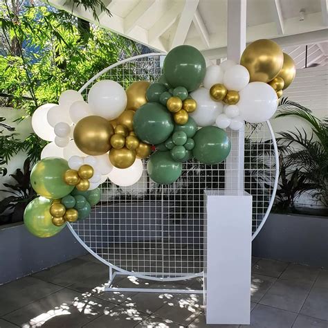 Kit De Arco De Globos Color Verde Salvia Blanco Y Dorado Unidades