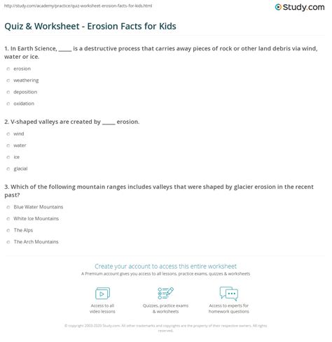 Quiz & Worksheet - Erosion Facts for Kids | Study.com