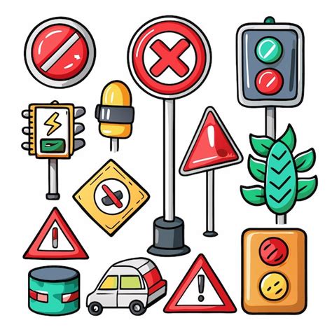 Traffic Signs And Road Safety Icons Premium Ai Generated Vector