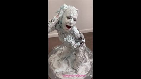 MILF In PVC Catsuit Heels Covers Her Entire Body With Shaving Foam Pies