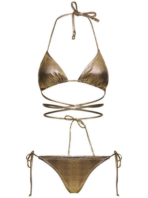 REINA OLGA Miami Wraparound Triangle Bikini Gold Editorialist