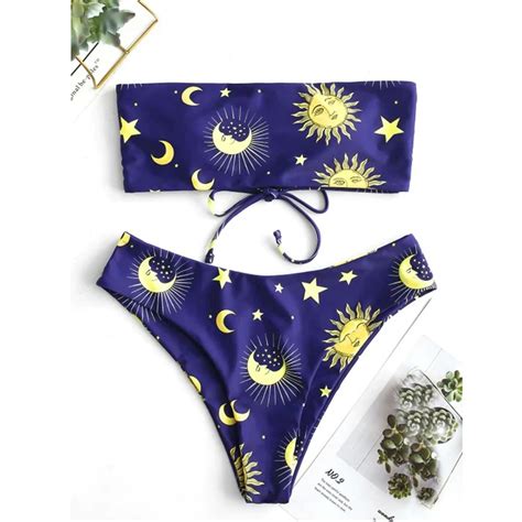 2020 Mujer Bondage Swimsuit Bandeau Bikini Top Moon Print Bikinis Women