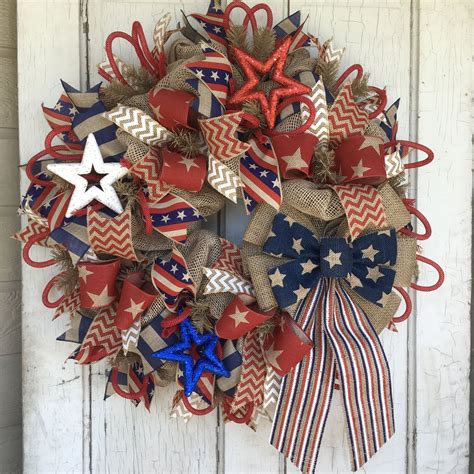 Patriotic Wreath Burlap Wreath Patriotic Wreath 4th Of July Wreath