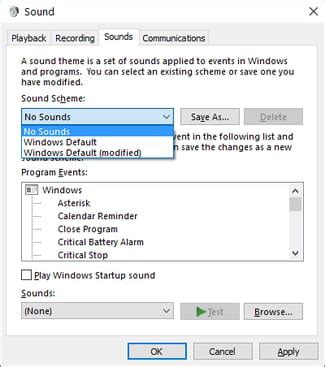 Turn Off System Sounds In Windows 10