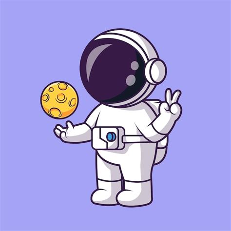 Lindo Astronauta Jugando A La Bola De La Luna Con La Ilustración Del Icono Del Vector De Dibujos