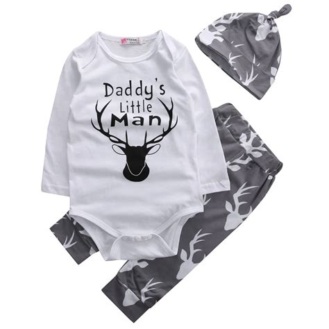 Newborn Baby Boy Infant Clothes Set Deer Romper Tops Long Pants Hat ...