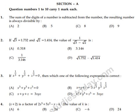 Cbse Class 9 Mathematics Sample Paper Set 42