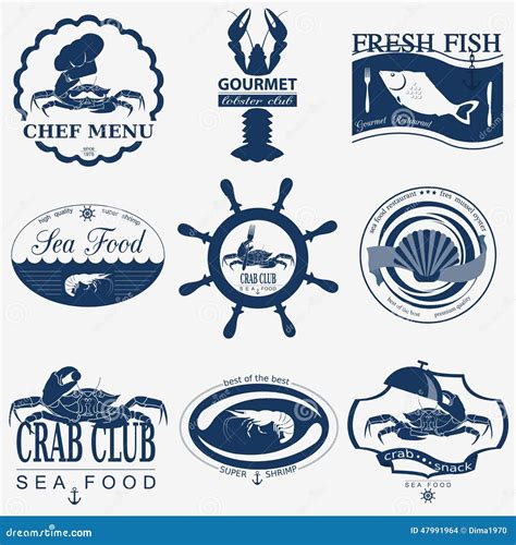 Grupo De Logotipos Do Alimento De Mar Do Vintage Ilustração do Vetor