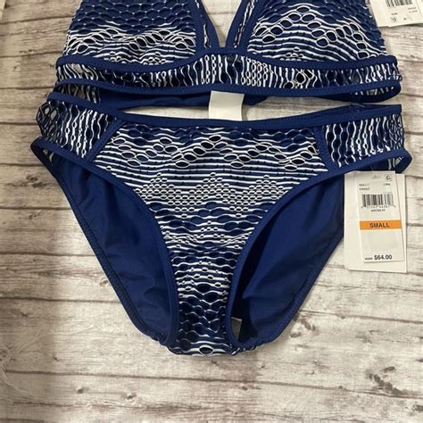 Becca Swim Nwt Pc Becca Courtney Crochet Banded Bikini Top Bottom