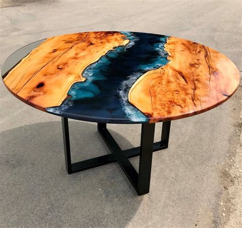 Epoxy Resin River Table Fashion Ocean Wave Beach Resin Round Etsy