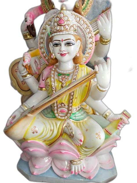 Multicolor Traditional 18inch Marble Saraswati Statue For Worship