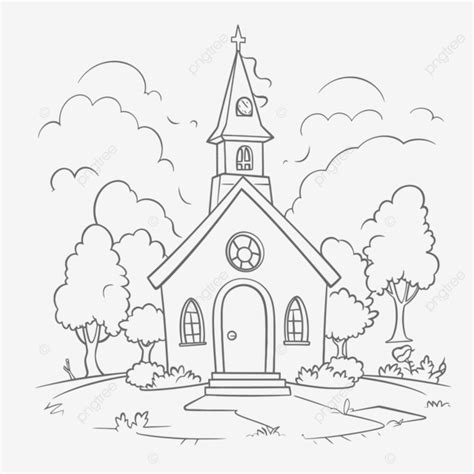 Church Coloring Page Outline Sketch Drawing Vector Wing Drawing