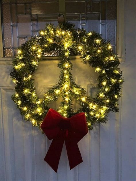 Lighted Pine Wreath Lighted Peace Wreath Pine Peace Sign Wreath Peace Sign Wreath Lighted