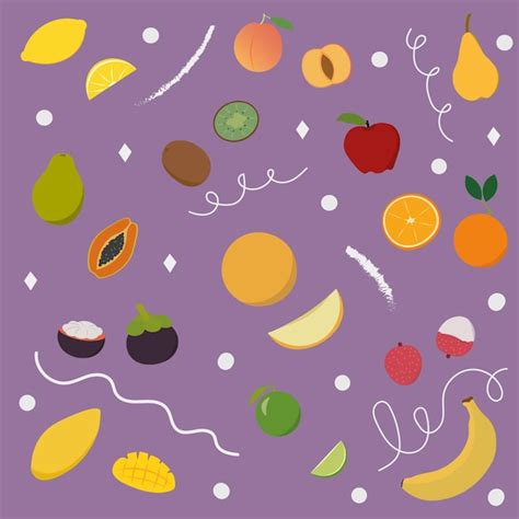 Frutas Definir Design Plano Elementos De Doodle No Fundo Inclui