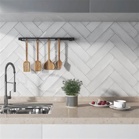 Amazon White Ceramic Herringbone Wall Tile Stone Deals