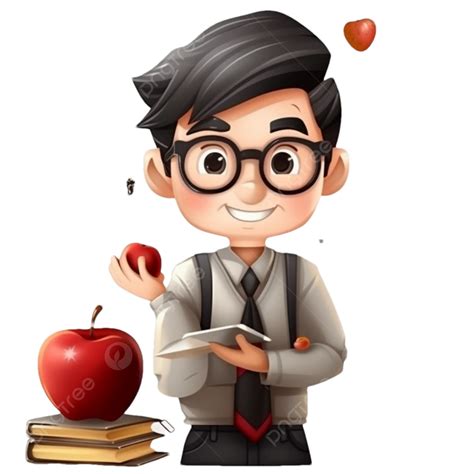 Teachers Day Red Apple Male Teacher Cartoon Teacher Clipart Apple