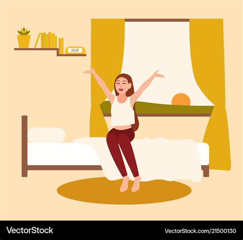 Happy Young Woman Or Girl Waking Up With Rising Vector Image