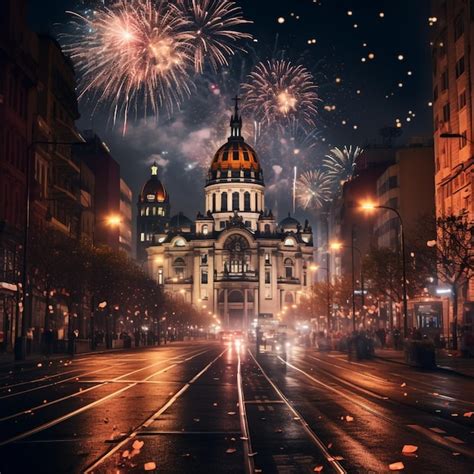 Premium AI Image | New Year Fireworks in Mexico City Mexico