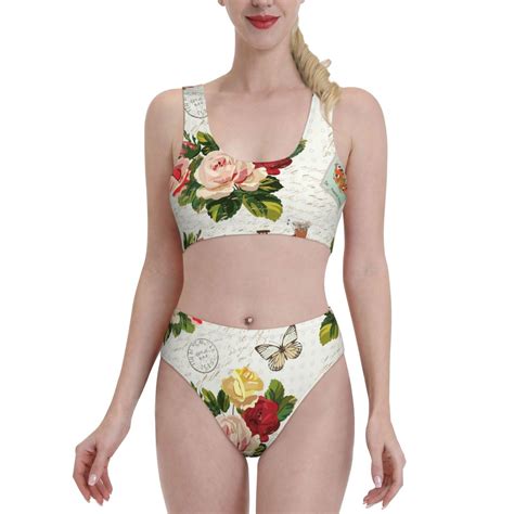 Lukts Women High Waisted Bikini Set Vintage Bike Flower Butterfly