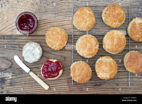 Homemade Scones with Jam and Cream Stock Photo - Alamy