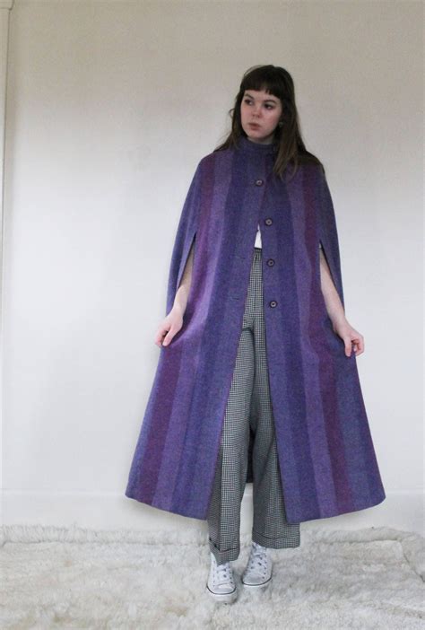 purple stiped wool cape | vintage wool cape | wool cape | winter cape ...