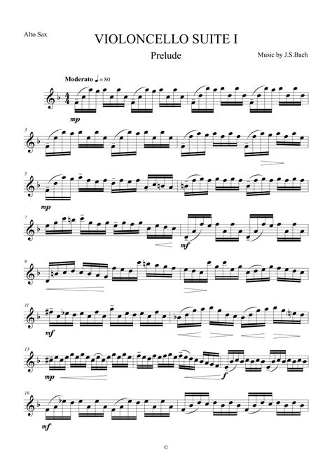 Prelude From Violoncello Suite I By J S Bach For Alto Saxophone Arr