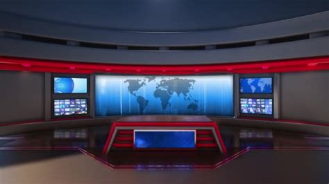 News Studio Set Virtual Green Screen Background Loop Motion Footage