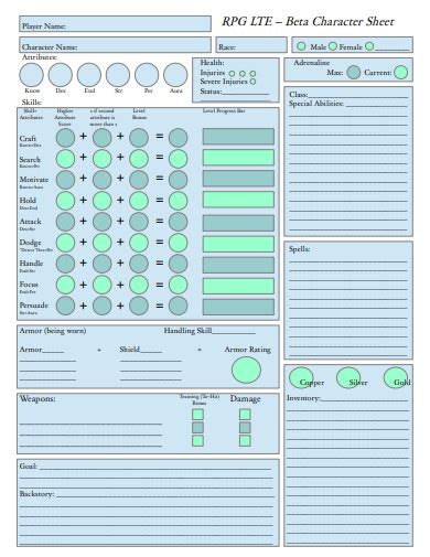 Free 10 Character Sheet Samples In Pdf