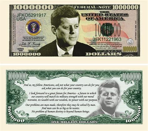 John F Kennedy Jfk Commemorative Million Dollar Bill American Art