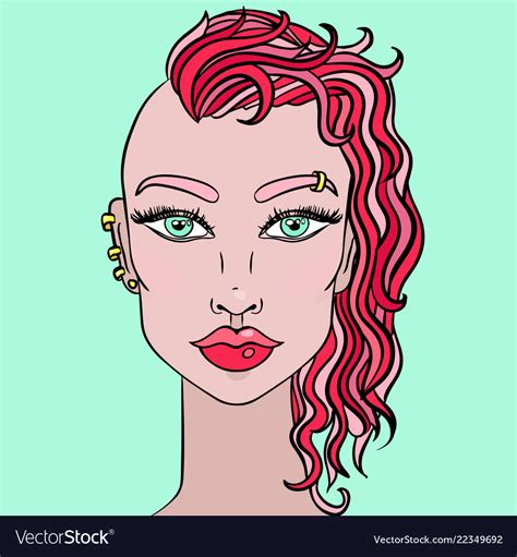 Doodle Girl With Shaved Head Womens Portrait Vector Image