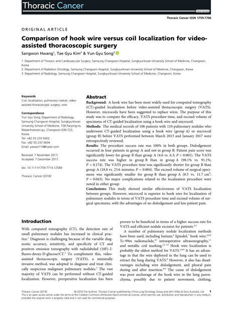 Pdf Comparison Of Hook Wire Versus Coil Localization For Video