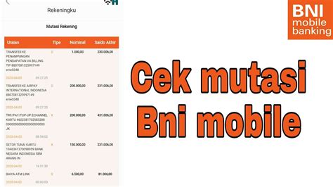 Cara Cek Mutasi Bni Mobile