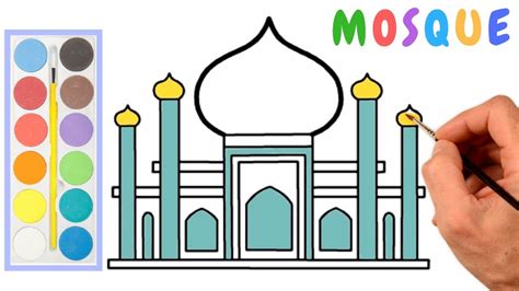 How to draw a Mosque step by step easy for kids || Colouring Pages for ...